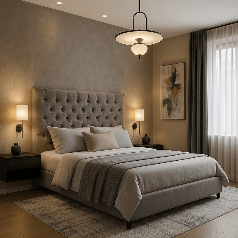 AI-generated interior design examples showcasing various styles including modern, scandinavian, and traditional spaces with professional layouts and color schemes